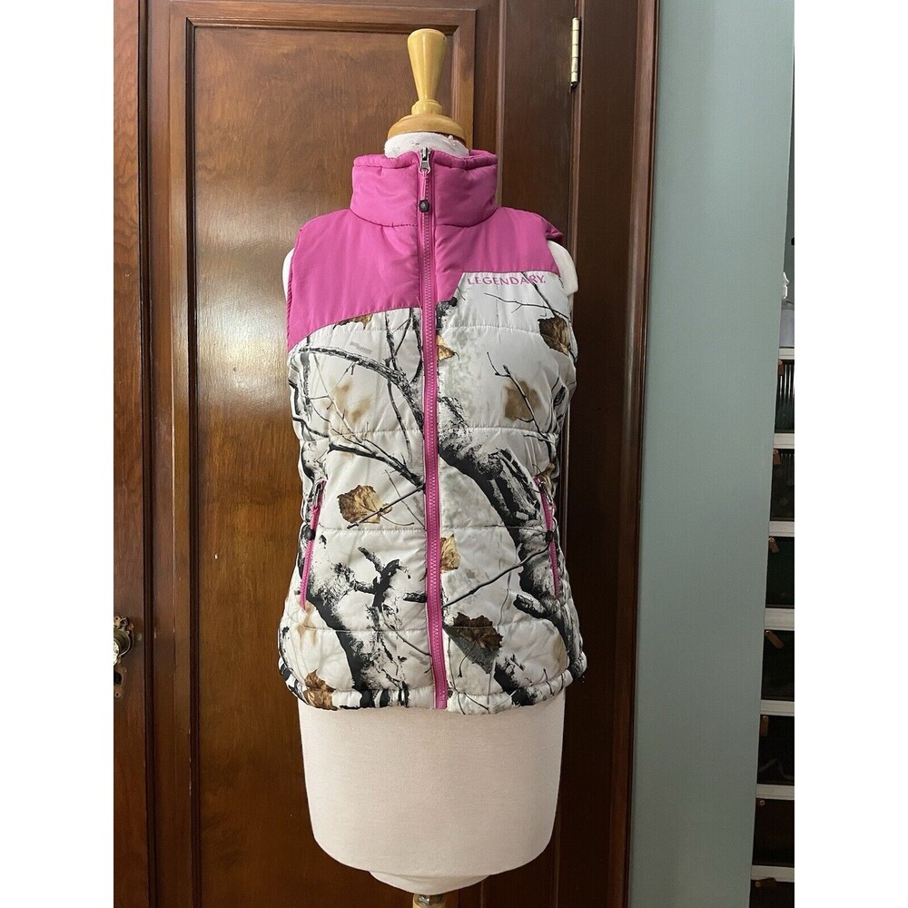 Legendary Whitetails Wmn's Medium Pink/White/Brown Full Zip Quilted Vest Jacket